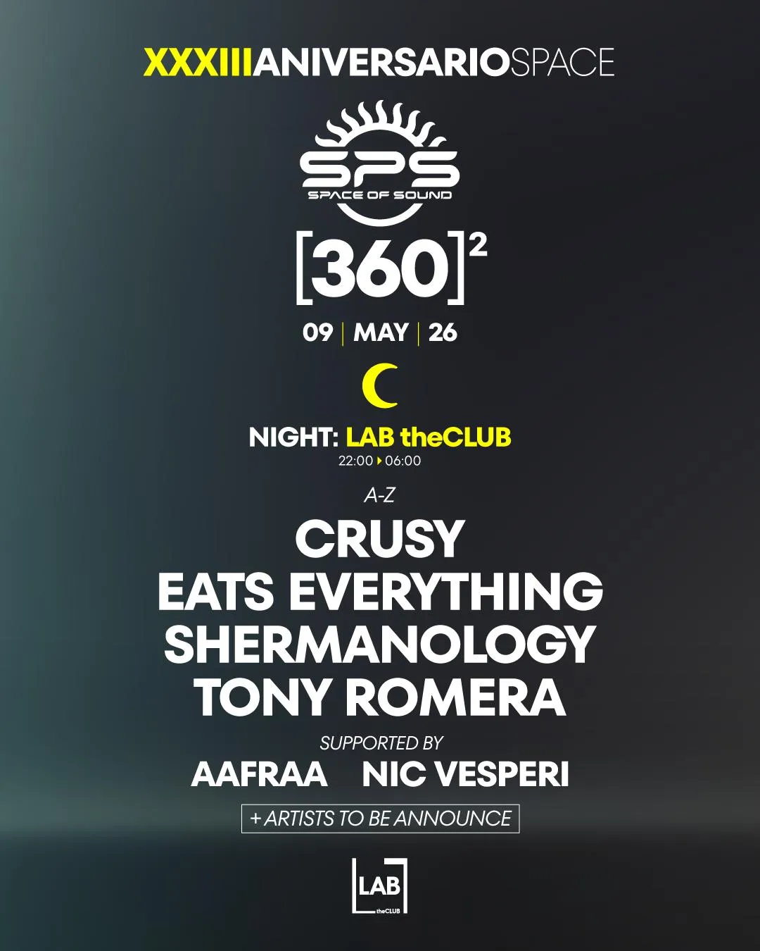 33 Aniversario Space [Night] With Crusy, Eats Everything, Shemanology, Tony Romera