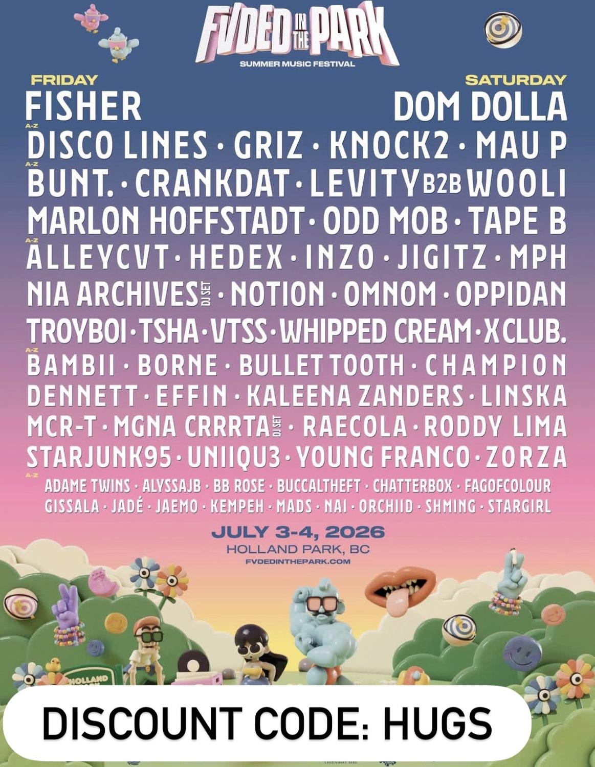 Fvded In The Park 2026 Discount Code 'Hugs'