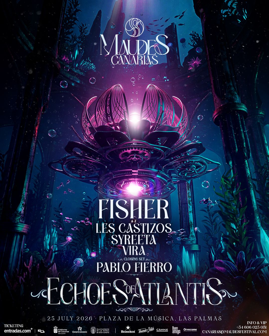Maudes Canarias 2026 Echoes of Atlantis: Fisher, Les Castizos, Pablo Fierro, SYREETA