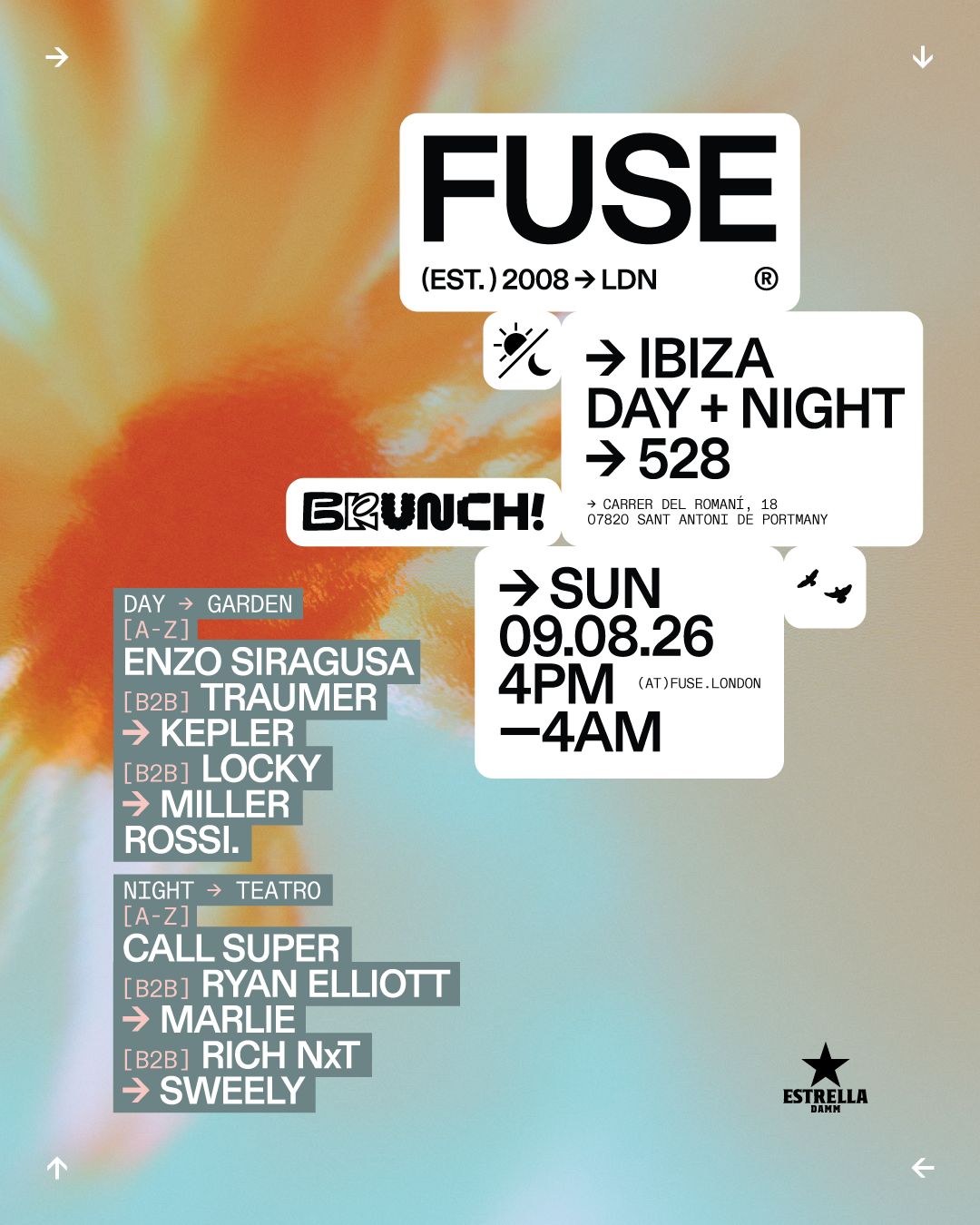 [9th Aug] ➔ FUSE x Brunch Electronik Ibiza ➔ Day + Night