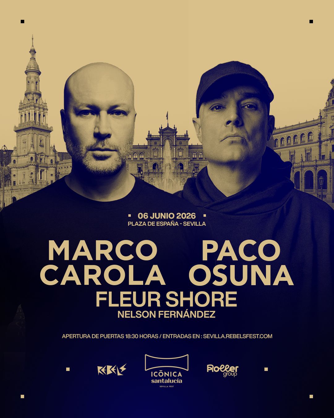 Marco Carola, Paco Osuna en Icónica Santalucía Sevilla Fest