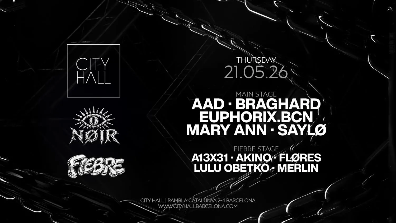 City Hall Pres Nøir & Fiebre L Only 100 Free Tickets 