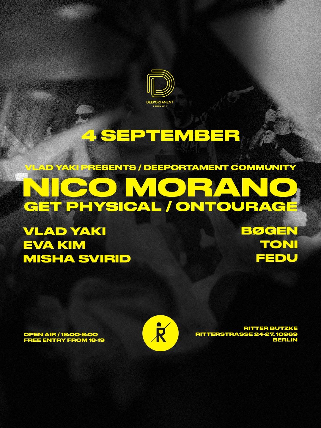 Deeportament Community With Nico Morano (Open Air & Indoor) - Free Entry Until 7 Pm