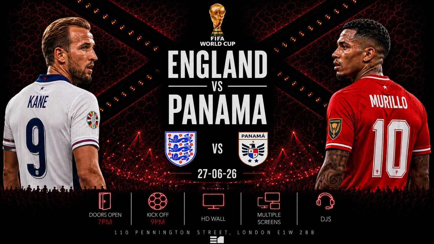 England And Panama Free Entry + Free Drink Game On. Party After