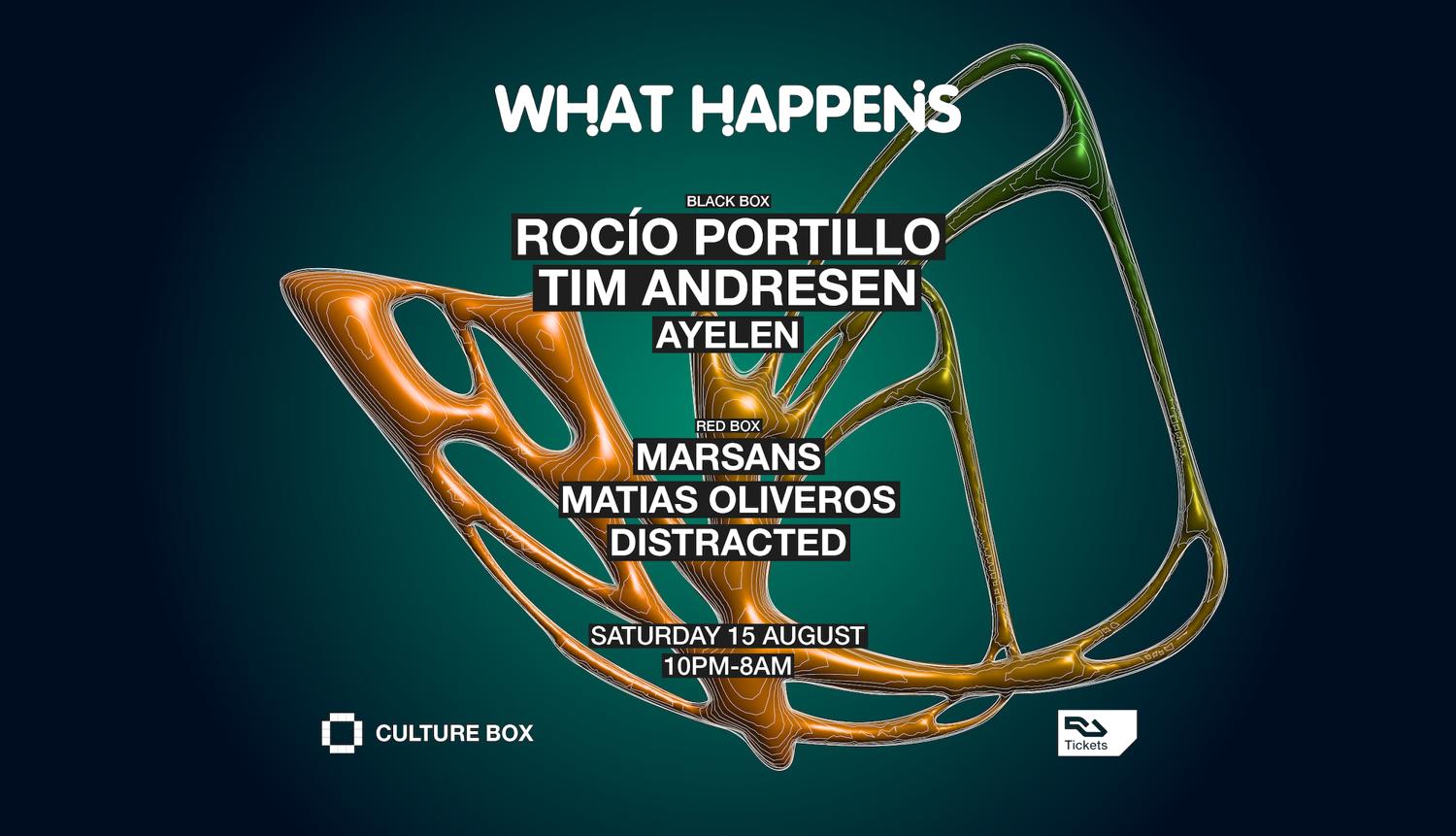 What Happens: Rocío Portillo / Tim Andresen / Ayelen / Marsans / Matias Oliveros / Distracted