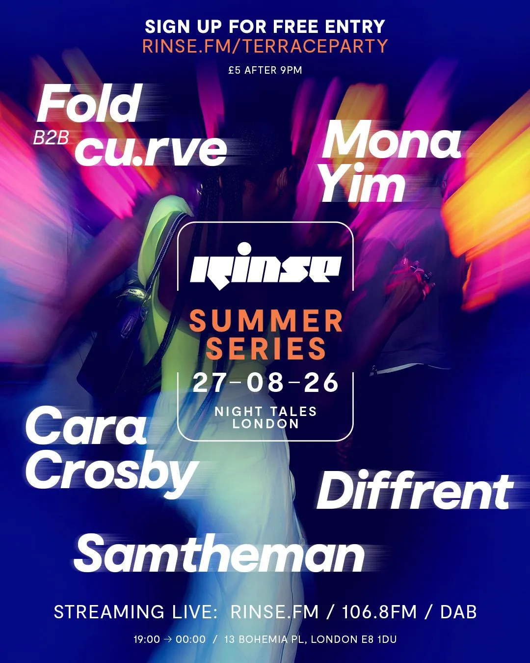 Rinse Summer Terrace Party ft. Diffrent, Fold b2b Cu.rve, Oscar Farrell + more