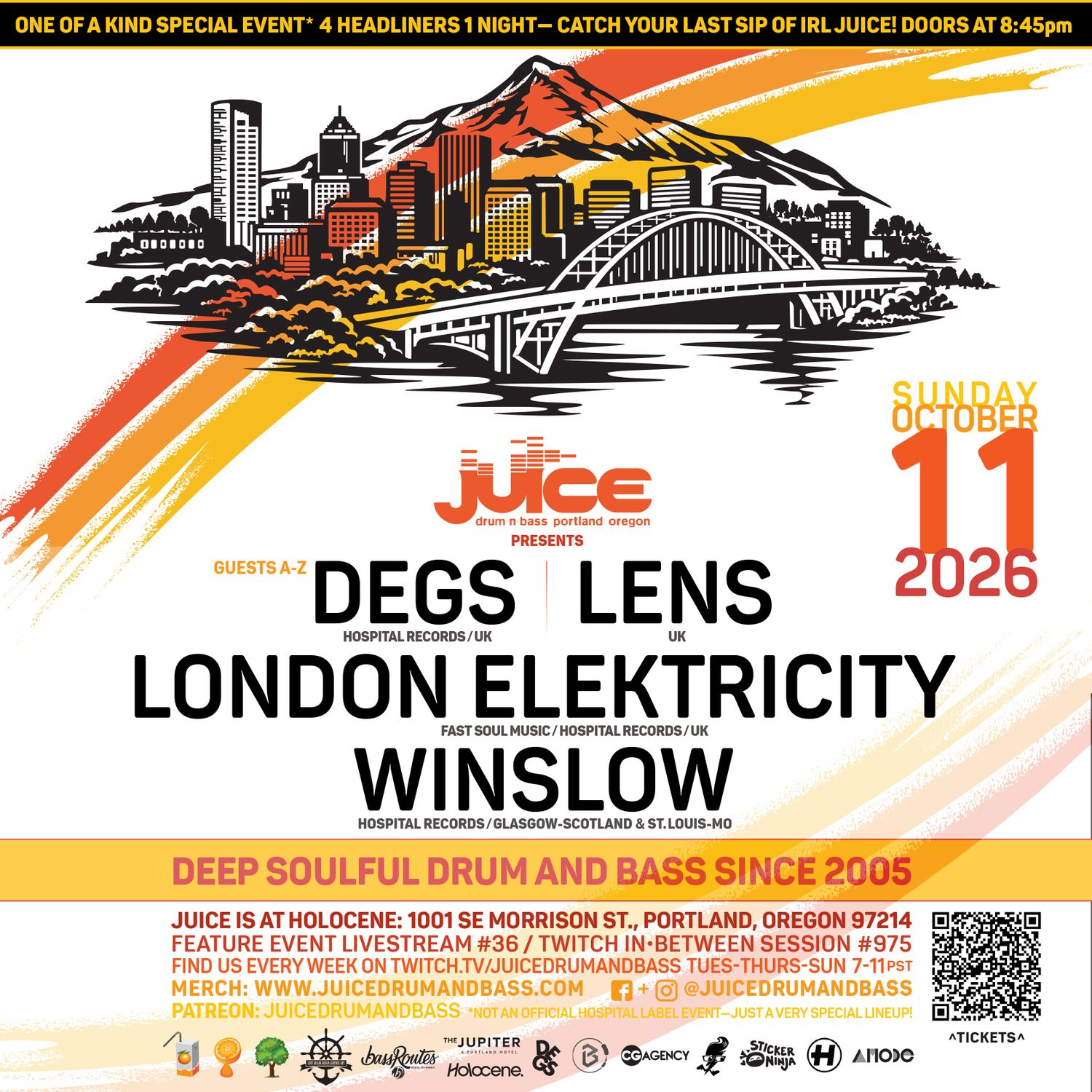 10/11/26 JUICE Drum and Bass Fall Event with Degs, LENS, London Elektricity, Winslow