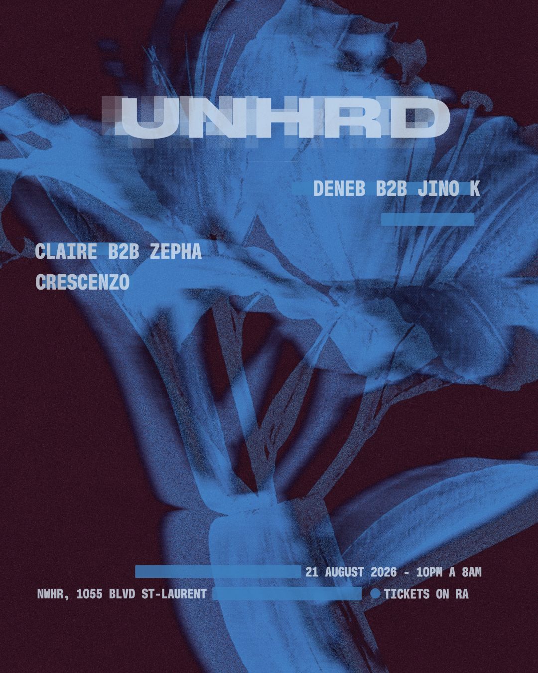 UNHRD Invites Jino K B2B Deneb, Zepha b2b Claire and Crescenzo