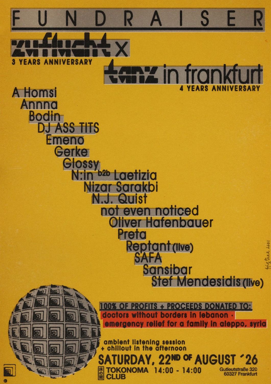 FUNDRAISER (4 years Tanz in Frankfurt x 3 years Zuflucht)