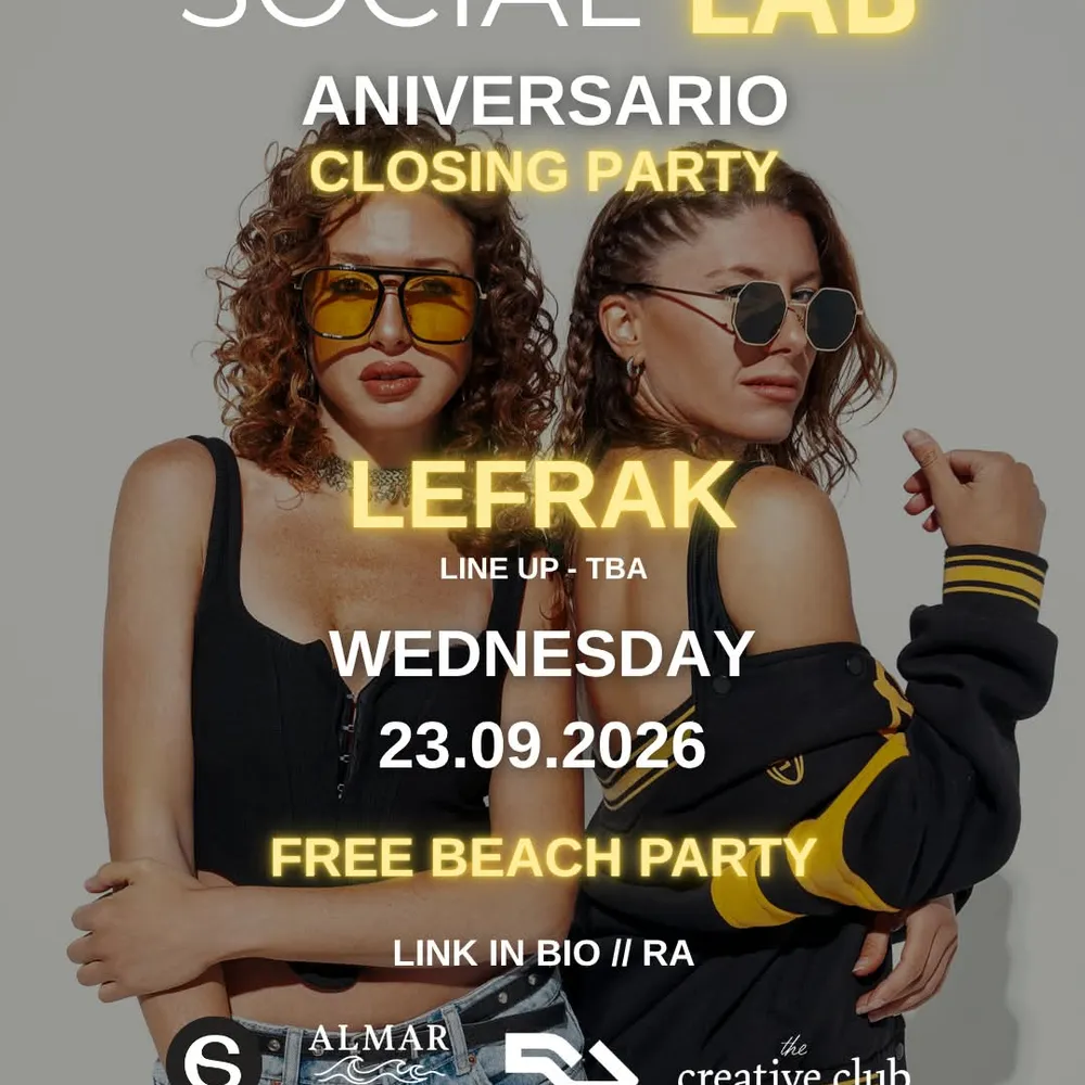 FREE BEACH PARTY OPEN AIR - ANIVERSARIO CLOSING PARTY -SOCIAL LAB SUMMER EDITION