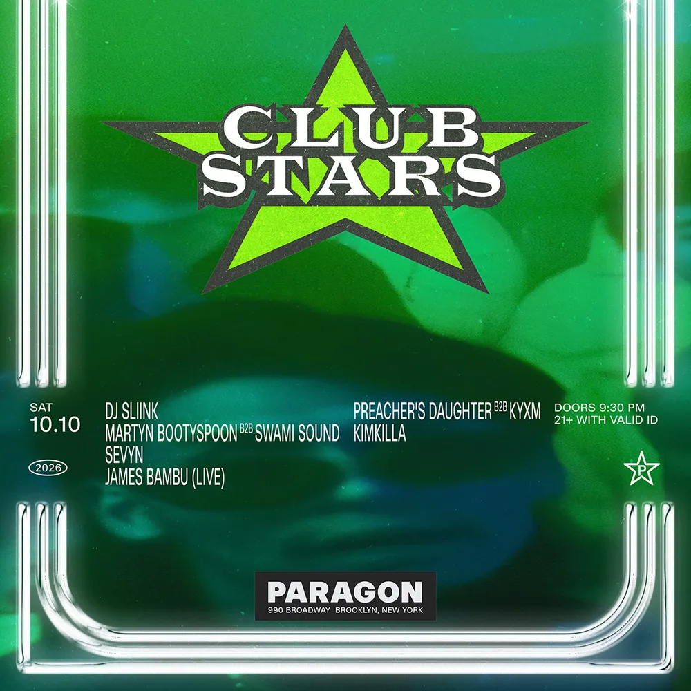 Club Stars: Dj Sliink, Martyn Bootyspoon b2b Swami Sound, Sevyn, James Bambu(Live)